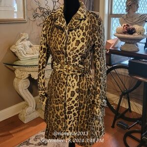 Members Only Leopard Print Faux Fur Coat Military Belted Fully Lined Designer 61